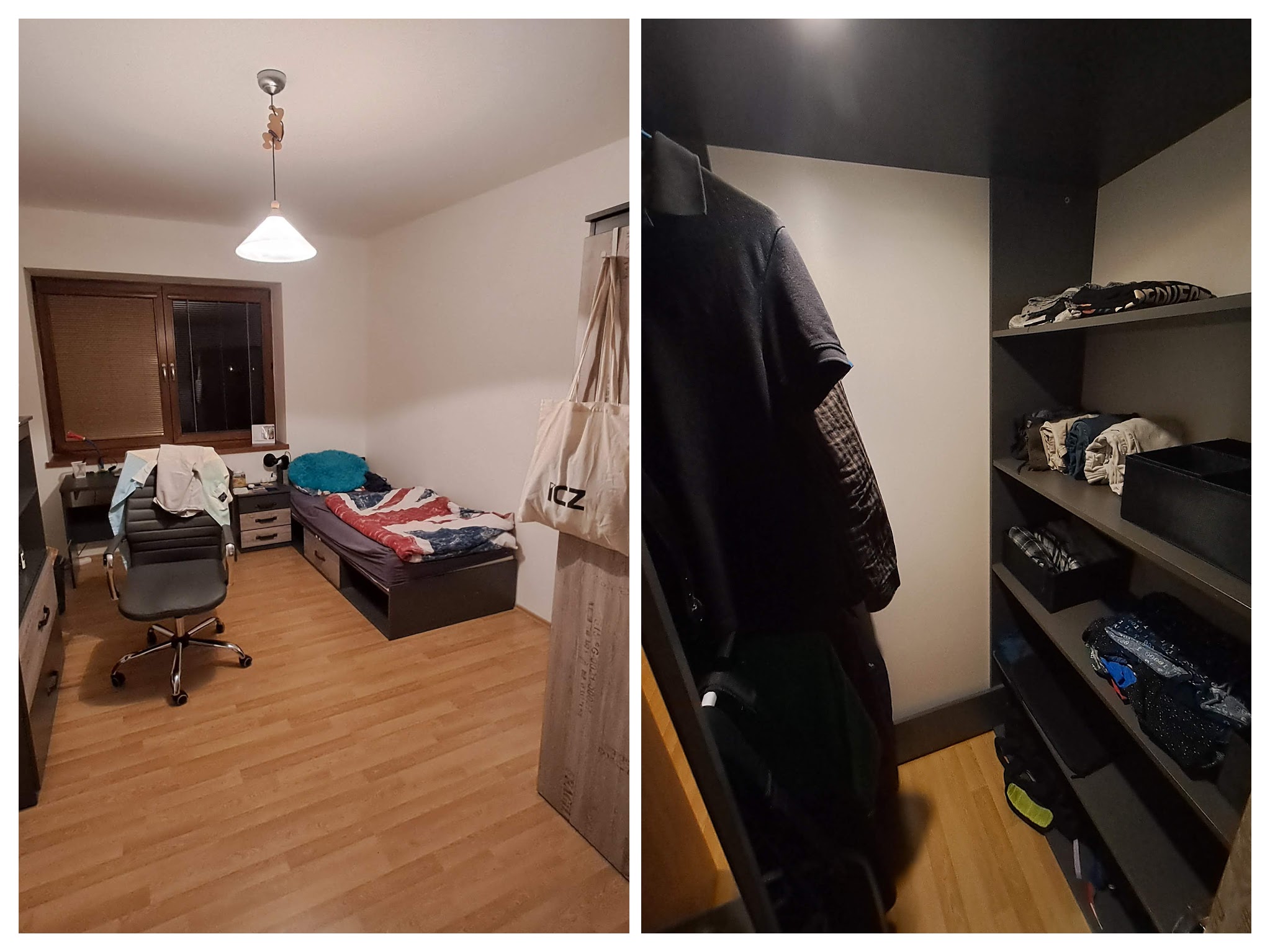 úhledně uklizený pokoj, koláž